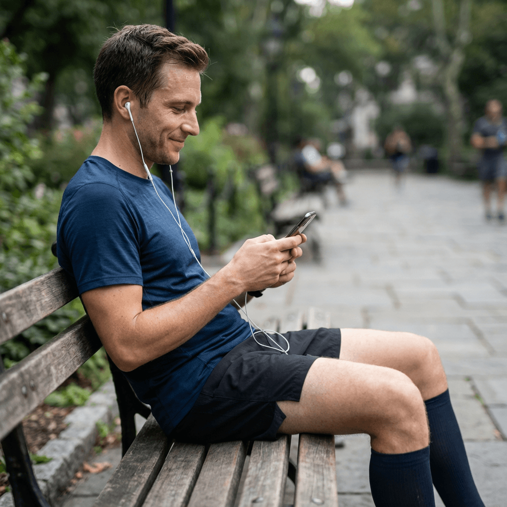 Athlete checking phone after workout
