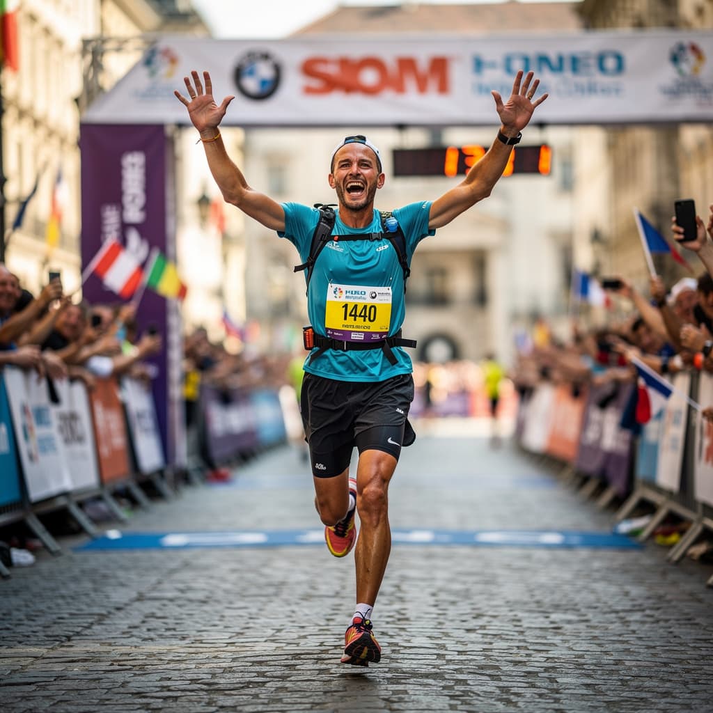 Runner crossing the finish line celebrating
