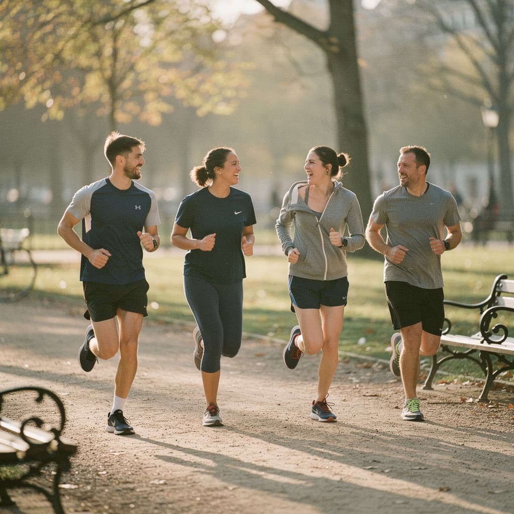 Group of runners training together