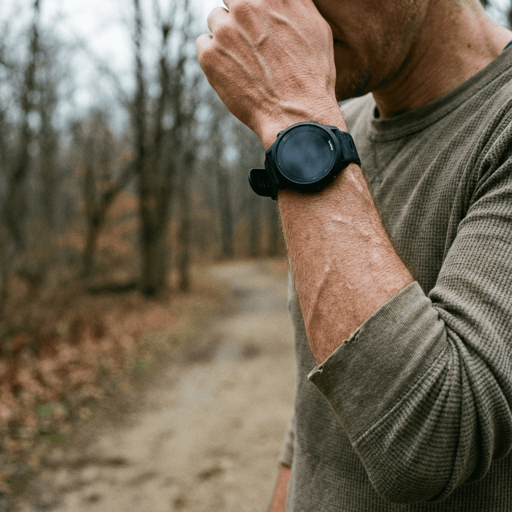 Athlete checking smartwatch after workout